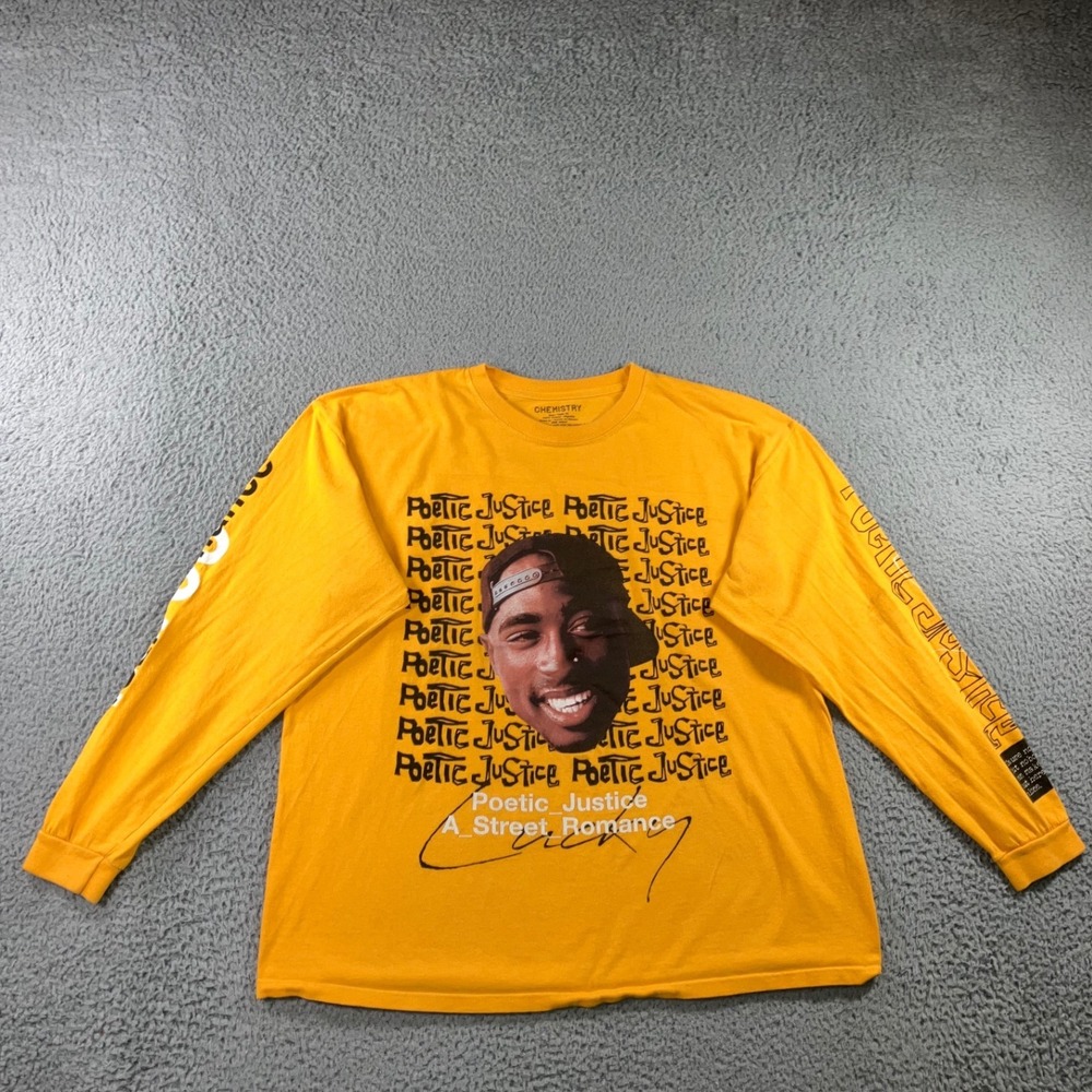 Poetic Justice Shirt Men XL Tupac Graphic L/S Yellow Baggy Grunge Street 90s y2k